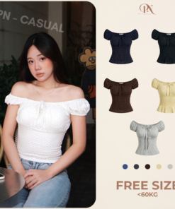 trễ vai chấm bi