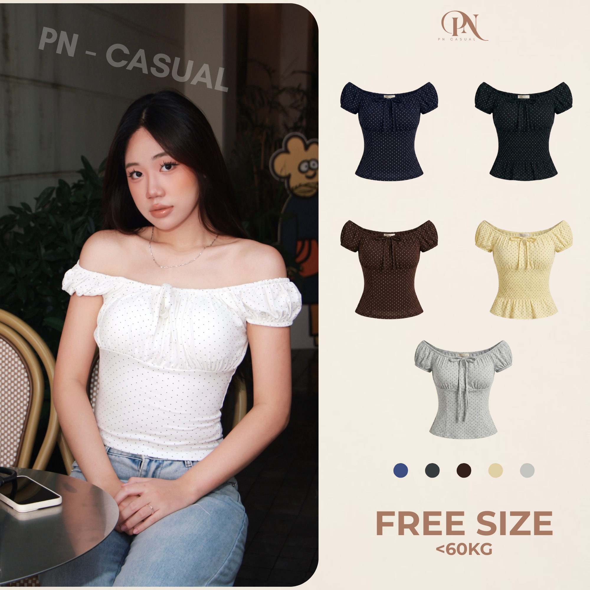 trễ vai chấm bi